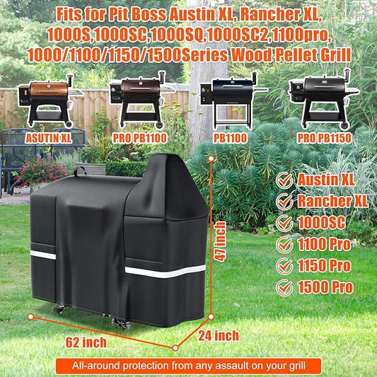 Grisun Grill Cover for Pit Boss Austin XL, Rancher XL, 1000/1100/1150 Series - 1000C, 1000D3, 1000SC, 1000SC2, 1000SQ,1000T4, 1100 Pro, 1150 Pro, 600D Anti-Fade Waterproof Pellet Grill Cover