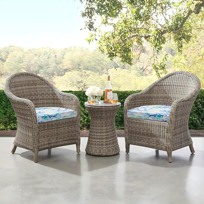 downluxe Outdoor Chair Cushions Set of 4 for Patio Furniture, Water-Resistant Patio Chair Cushions with Ties, High Density Foam Outdoor Seat Cushion, 17" X 16" X 2", Blue Coral