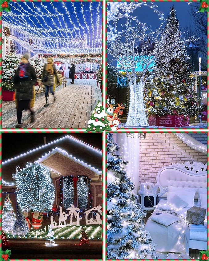 552FT 1400 LED Christmas Lights, Extra Long Outdoor String Lights Waterproof, Timer & Memory, 8 Modes Dimmable Plug in Fairy for Outside Tree Wedding Patry Cool White