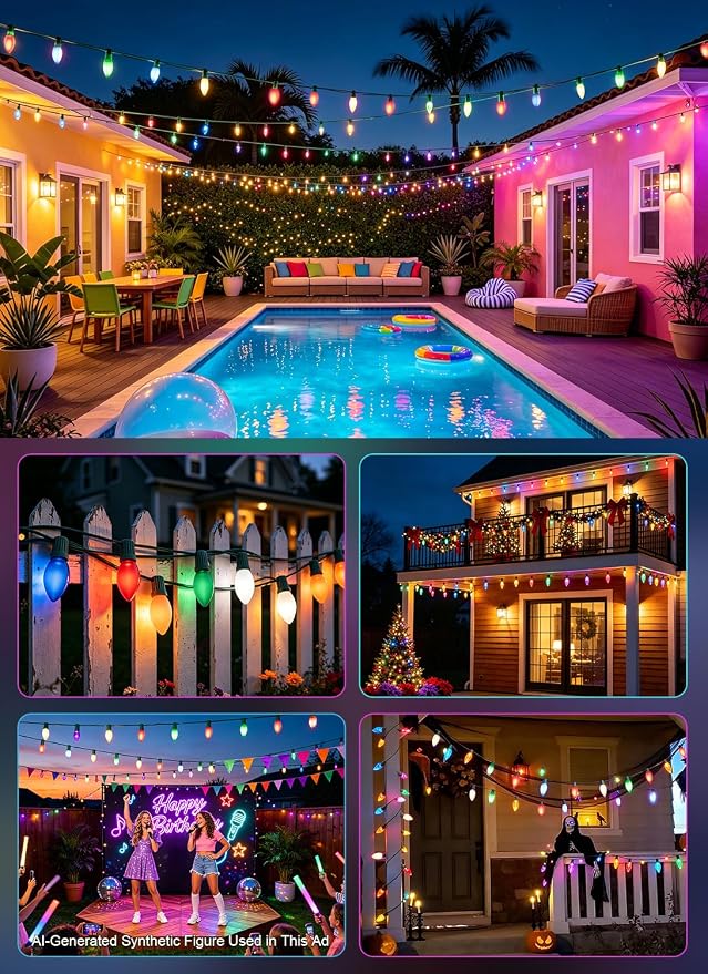 Formosa 26FT Upgraded Version C9 Christmas String Lights, Ceramic Multicolor Incandescent Bulbs, UL Listed, Ideal for Indoor Use, Xmas Tree, Holiday Party & Bedroom Decor