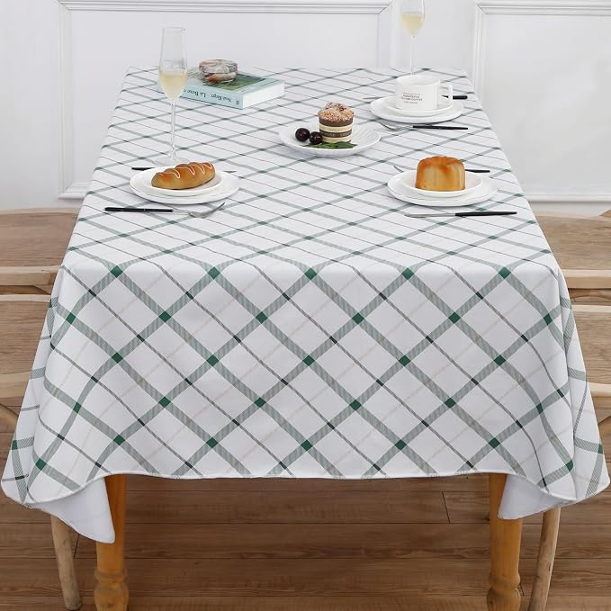 Heavy Duty Vinyl Tablecloth with Flannel Backing Waterproof Oil-Proof Plastic Table Cloth Stain-Resistant Wipeable Rectangle or Square Table Cover for Indoor and Outdoor (Green Plaid,54x54 Inch)