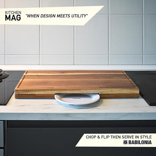 XXL Acacia Cutting Board for Kitchen 24 x 15 Inch (ExtraThick 1.6") Non Toxic Wood Chopping Board for Meat, Cheese, Wooden Charcuterie Boards with Handle, Hardwood Butcher Block (Oil & Plate Included)