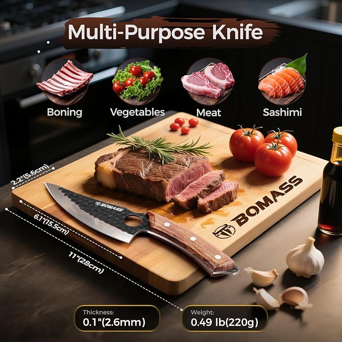 Viking Knife, Hand Forged Japanese Chef knife with Sheath | High Carbon Stainless Steel Japanese Knife, Sharp Boning Cleaver for Meat Cutting Home Camping BBQ Gifts for Men