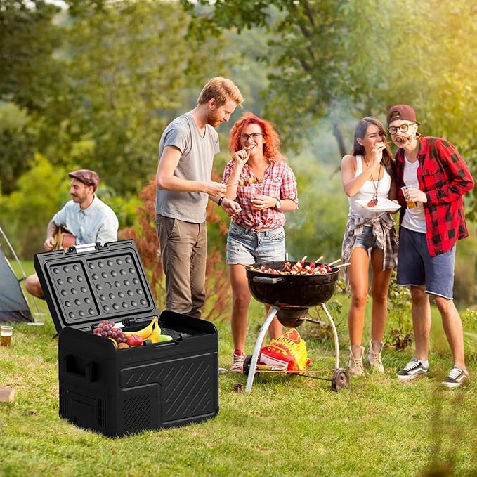 AS 53QT(50L) Car Refrigerator, 12 Volt Portable Freezer Fridge, Car Compressor Refrigerator with 12/24V DC & 110-240V AC for Truck, RV, Boat, Camping and Travel