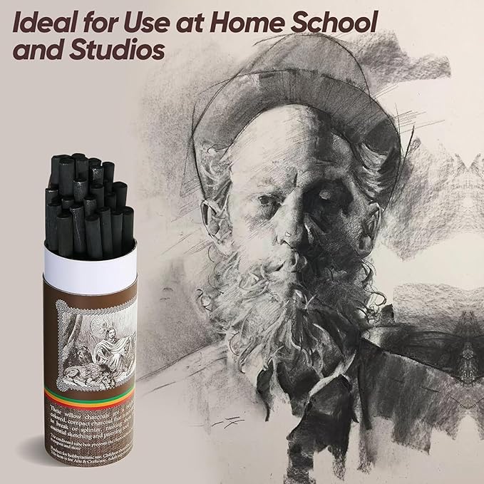 26 Pcs Willow Charcoal Sticks, Willow Charcoal,Sizes: 7-9mm,Professional Soft Black Drawing Charcoal for Sketching & Art