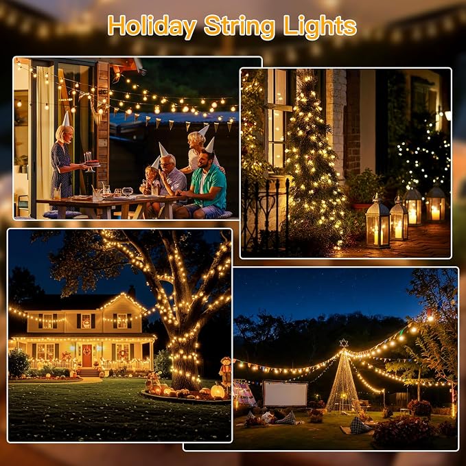 Ollny Outdoor String Lights, 49FT Patio Lights with 27 Shatterproof G40 Edison Bulbs, Waterproof Outdoor Hanging Light for Porch, Backyard, Garden, 2700K