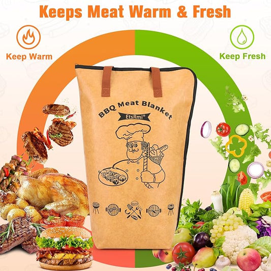 BBQ Blanket for Resting Meat – 5-Layer Insulated Brisket Blanket & Meat Resting Bag, Keeps Brisket, Turkey, Pork Shoulder & Ribs Juicy, Smoker Grill Accessories & BBQ Gifts for Men, Dads -- Brown