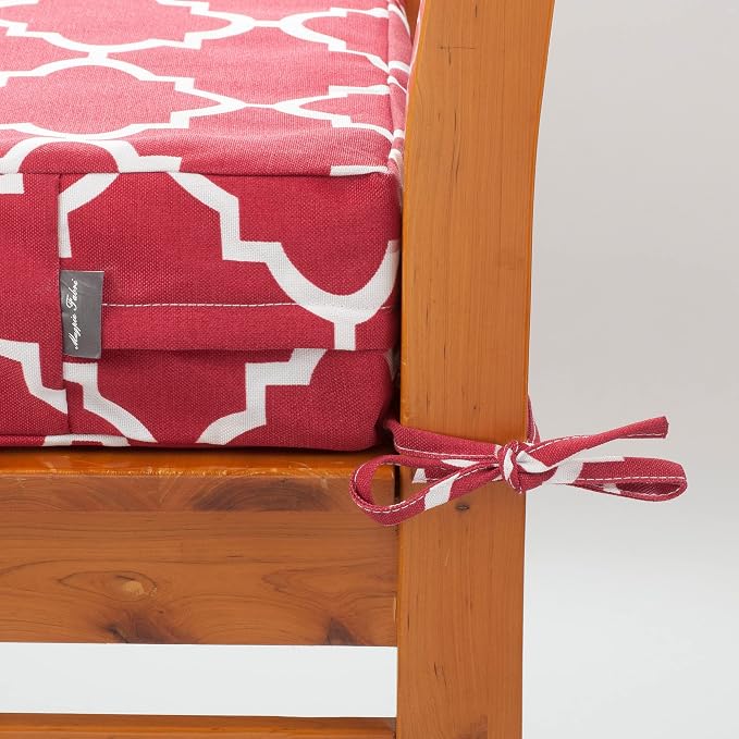Magpie Fabrics Indoor Outdoor Cushion Cover Replacement 2 Pack, NO Insert! Water Repellent Slipcover with Ties Decor for Patio Garden Chair Sofa Bench Wicker(Red Geometry, 22x20x4 Inch)