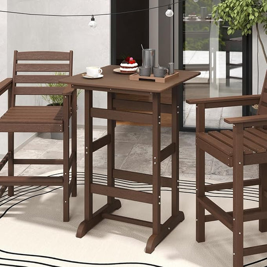 GIANTEX 42" Height Outdoor Tall Bar Table, HDPE Square Pub Tables with Wood Grains, High Top, Cocktail Bistro Table for Adirondack Chairs, Patio, Garden, Poolside, Yard, Balcony, Brown