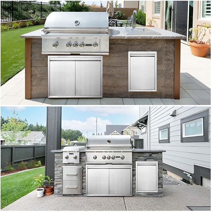 JIE JIN BBQ Access Door 17" W X 24" H Outdoor Kitchen Doors Single Door Thickened 304 Stainless Steel Outdoor Kitchen Accessories Door for Indoor/Outdoor Kitchen Outdoor Cabinet BBQ Island