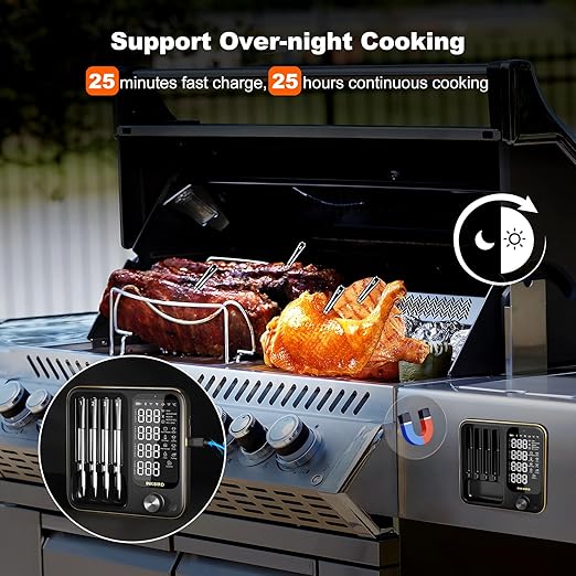 4 Probes Bluetooth Meat Thermometer Digital, Wireless Meat Thermometer for BBQ, Oven, Smoker and Air Fryer, IP67 Waterproof and Dishwasher Safe (14B-1)