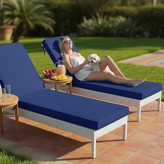 Summsun Chaise Lounge Cushions Outdoor Set of 2 - Waterproof and Fade Resistant Sun Lounger Replacement Cushions - Patio Lounger Pads with Removable Cover for Pool, Deck, 72 x 21 x 3 Inch, Navy