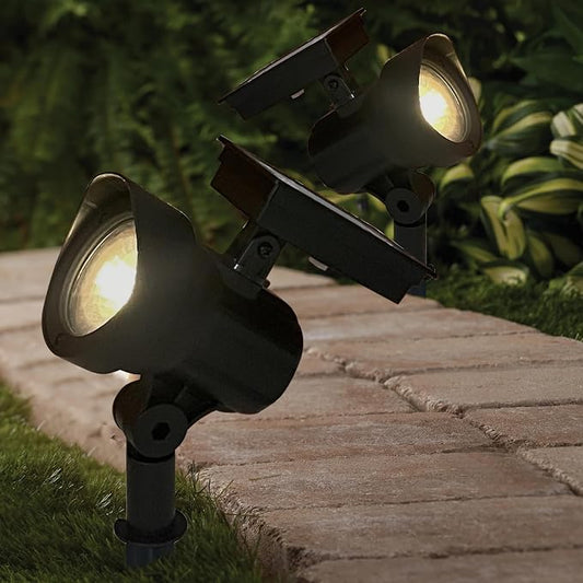 2-Pack Solar Powered Black LED Landscape Spot Lights – 30 Lumens, Warm White, Auto Dusk-to-Dawn, Outdoor Use