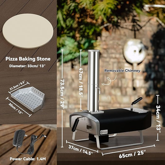 Wood Fire Pizza Oven with Rotatable Stone, Portable Wood/Charcoal Pizza Oven with Chimney and Door, Outdoor Pizza Stove for Backyard, Camping, Picnicking, RV, Tailgating, PS108