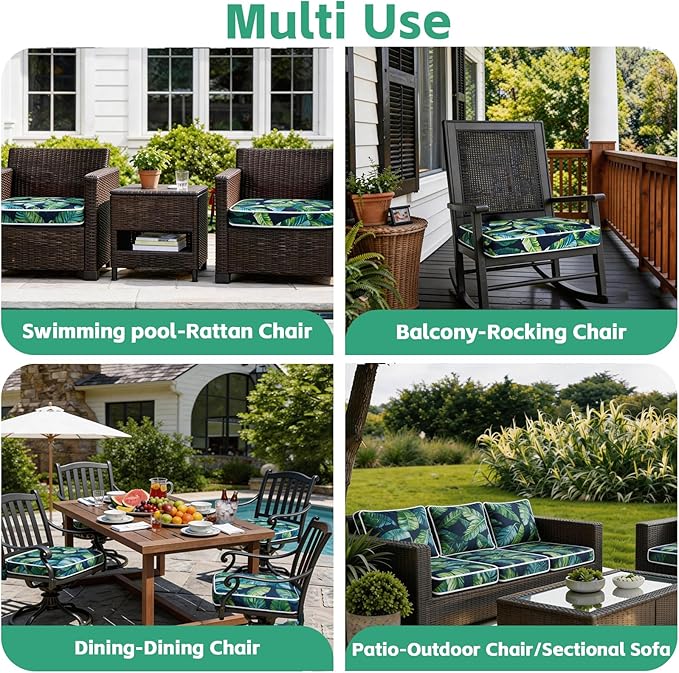 COZYVIDA Outdoor Chair Cushions Set of 4, 20"x20" Square Seat Pads with Tie Straps and YKK Zippers, 30D High-Density Foam, Water-Resistant Fabric,UV-Resistant 1000+ Hrs