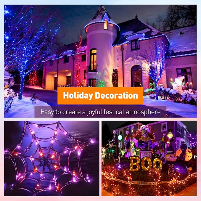 C7 LED Christmas & Halloween Lights - 12FT Outdoor Purple String Lights with 12 Vintage LED Bulbs, Indoor/Outside Hanging Decor for Porch, Garden, Backyard, Balcony, Holiday Party