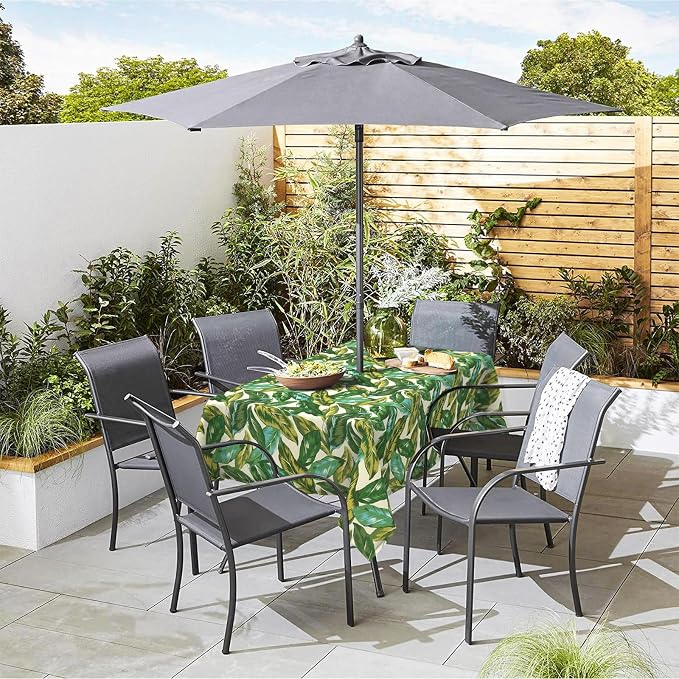 Outdoor Rectangle Tablecloth, 60×84 Inch Water Repellent Picnic Table Cover with Umbrella Hole Zipper for Patio Family Meal, Lush Leaf Jungle