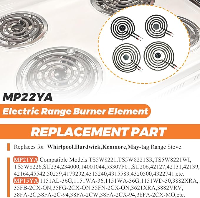 ใ2026 UPGRADEDใ MP22YA Electric Range Burner Element Unit Set - Replacement for Ken-more Whirlpool May-tag Hardwick Norge Ranges/Stoves - Include 2 pcs MP15YA 6" and 2 pcs MP21YA 8" by Beaquicy