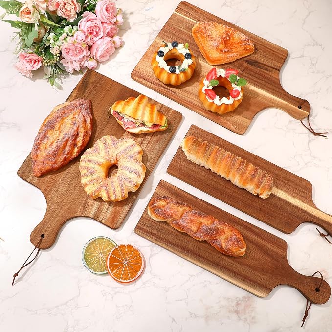 12 Pcs Acacia Wood Cutting Board Set with Handle, Bulk Chopping | Large Serving Boards for Charcuterie, Engraving Ready, 16x10 & 16x5 Inch, Wedding Housewarming Gifts, Natural Acacia Wood