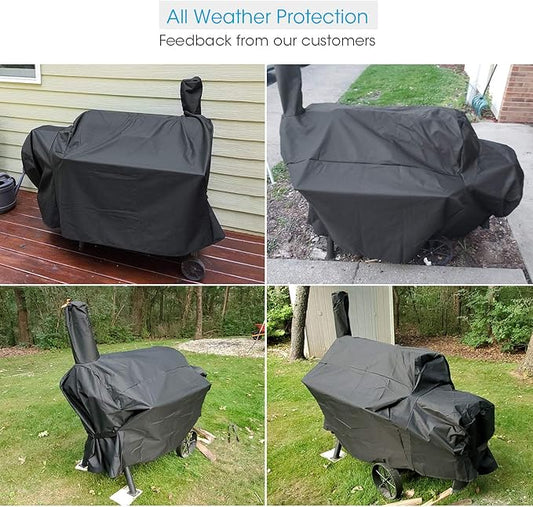 Unicook Heavy Duty Waterproof Grill Cover, Compatible with Oklahoma Joe's Highland, Horizontal and More Smokers, Charcoal Offset Smoker Cover, Fade and UV Resistant Material, Black