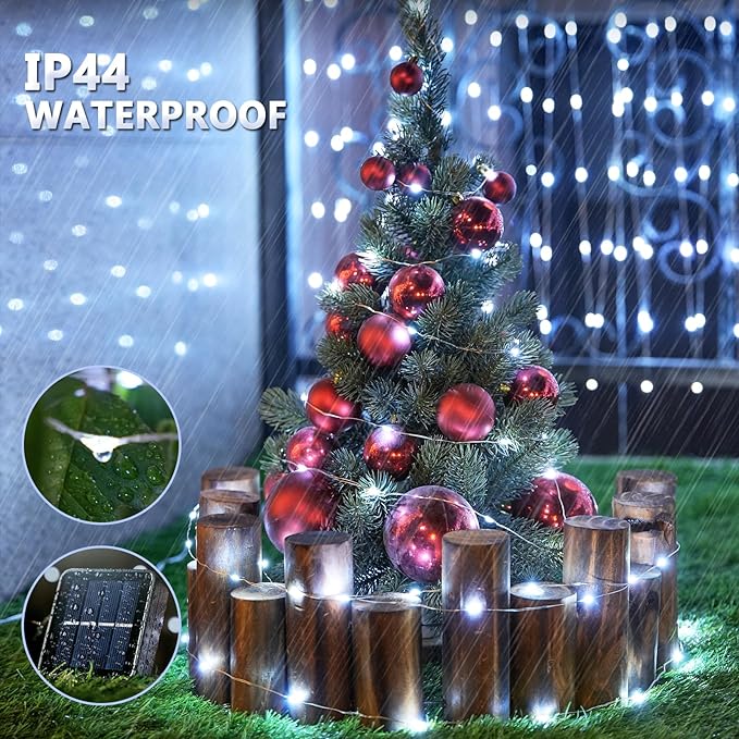 JMEXSUSS 2 Pack Solar String Lights Outdoor Waterproof, Each 33FT 100 LED Solar Fairy Lights Outdoor, 8 Modes White Christmas Light for Outside Garden Tree Patio Yard Wedding Christmas Decorations