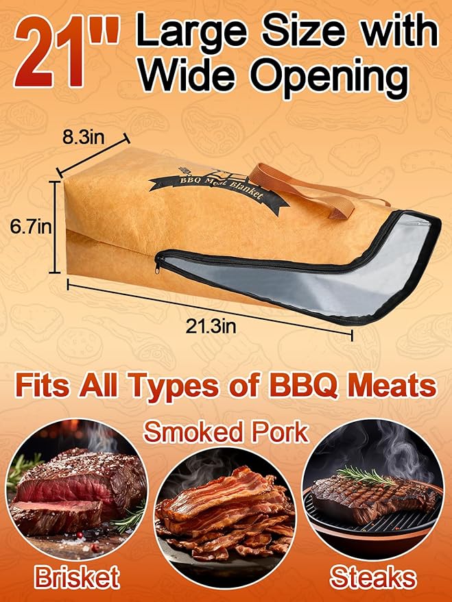 Reusable BBQ Blanket for Resting Meat - 21" Leak-Proof Insulated Meat Resting Bag for Large Brisket/Smoked Pork/Turkey, Grilling for Men