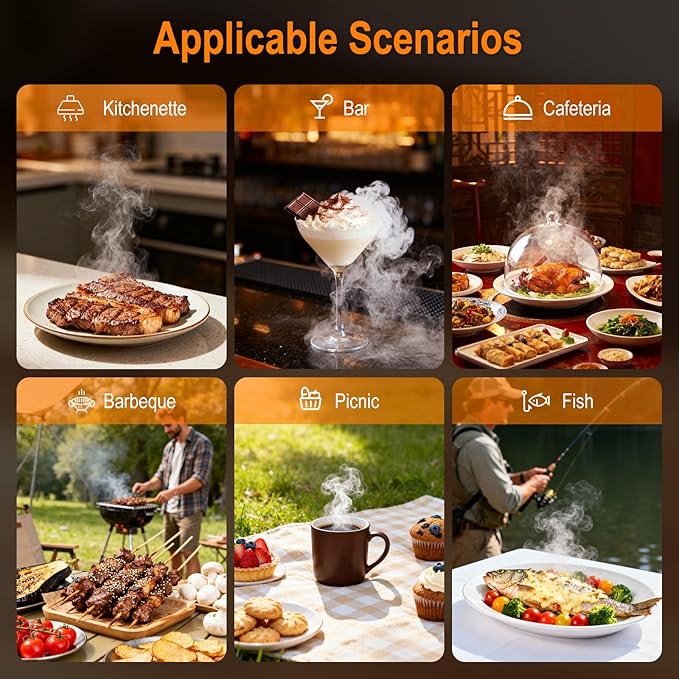 BORUIT Smoking Gun Cocktail & Food Smoker Kit, 2-Speed Cold Smoke Infuser for Cocktails, Whiskey, Meat, BBQ, Cheese – Includes Wood Chips & Accessories, Ideal Gift for Foodies – Silver