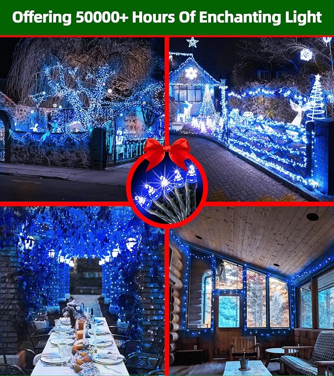 QUHUATU 300LED Christmas Lights Outdoor Indoor Use, 12 Lighting Modes 75ft Christmas Tree Lights with Timer, Dimmable BlueLED StringLightsWaterproof for Yard Tree Wedding Party Holiday Decor Blue