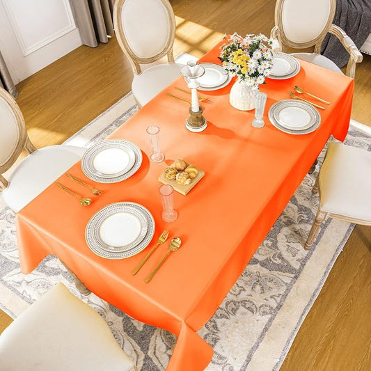 Softalker Rectangle Tablecloth, Waterproof Table Cloths Wrinkle Free Fabric Washable Polyester Table Cover for Dining Tables Party Outdoor Camping Parties Buffet Wedding - 90 x 156 inch,Orange