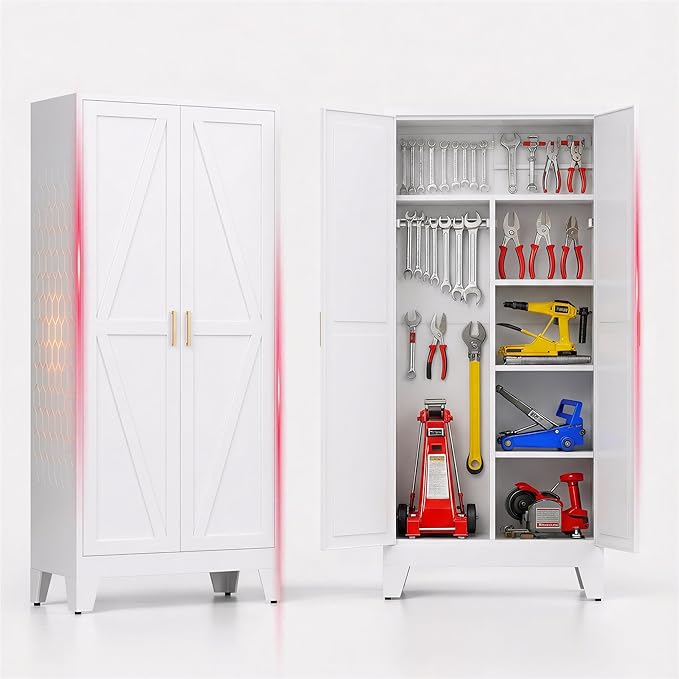 71" H Metal Storage Cabinets,Garage Storage Cabinet,Tall Pantry Cabinet with Doors,Kitchen Food Storage Cabinet,Farmhouse Storage Cabinets for Kitchen, Dining Room