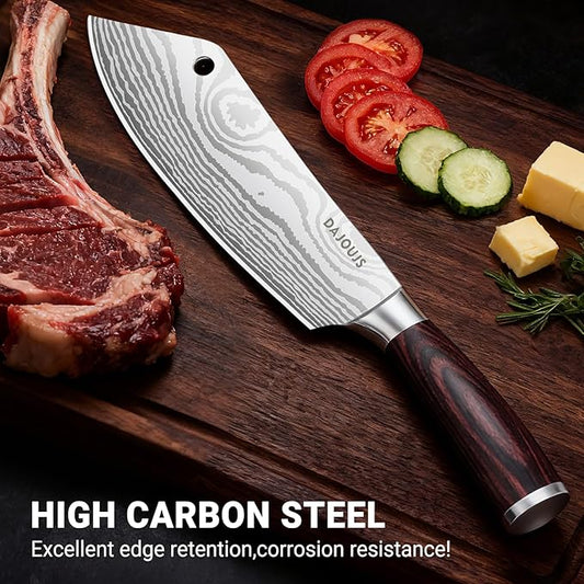 8-Inch Meat Cleaver Butcher Knife - High-Carbon Stainless Steel Professional Cleaver Chefs Knife Cutting Knives with Ergonomic Wood Handle & Gift Box for Cooking