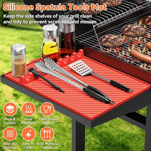 Silicone Griddle Mat for Blackstone - Magnetic Silicone Grill Tools Mat for Blackstone Accessories, Side Shelf Spatula Utensil Mats with Drip Pad for Outdoor BBQ Grill Kitchen Countertop (1-Pack)