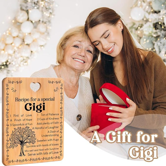 Gigi Gifts - "Recipe for a Special Gigi" Gigi Gifts for Grandma Cutting Board Set, Bamboo-Made Engraved Utensil Set Gifts for Gigi Cutting Board, Mothers Day Gifts for Gigi.