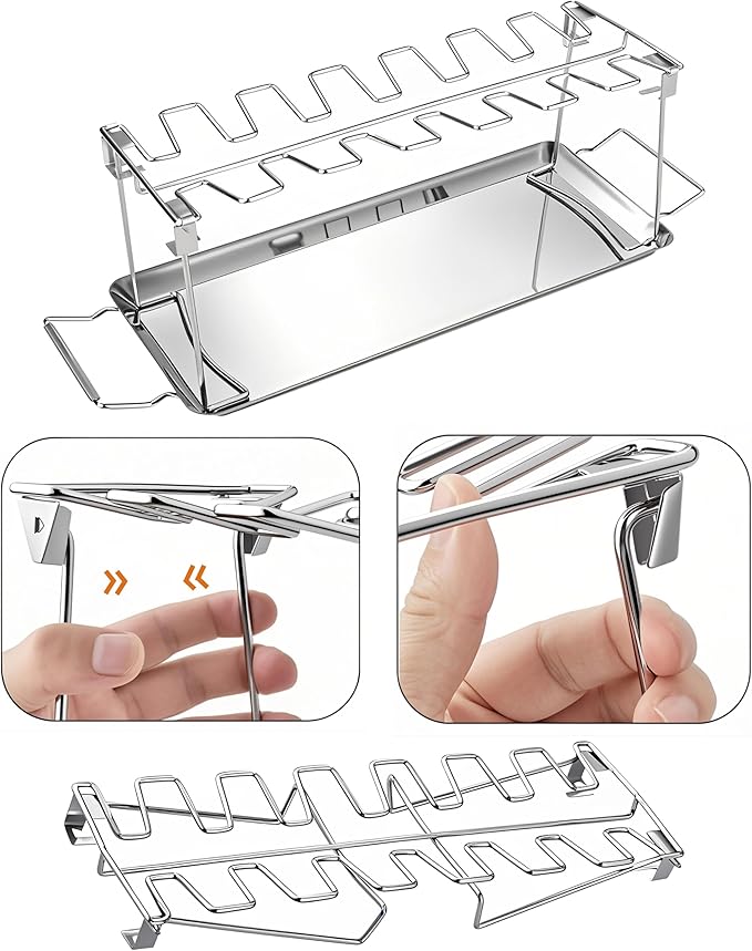 auisea Large Chicken Leg Rack for Grill 14 Slots with Drip Pan, Sturdy Stainless Steel Drumstick Holder for Oven & Smoker, Mirror-Finish for Easy Clean