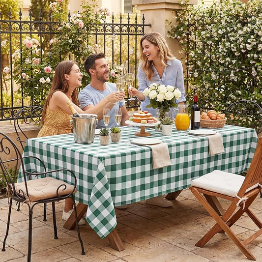 Softalker Spring Checkered Tablecloth Rectangle - Outdoor Waterproof Buffalo Plaid Table Cloth, Stain Resistant Gingham Table Cover for Picnic, Camping, Easter - Hunter Green and White, 60 x 84 Inch
