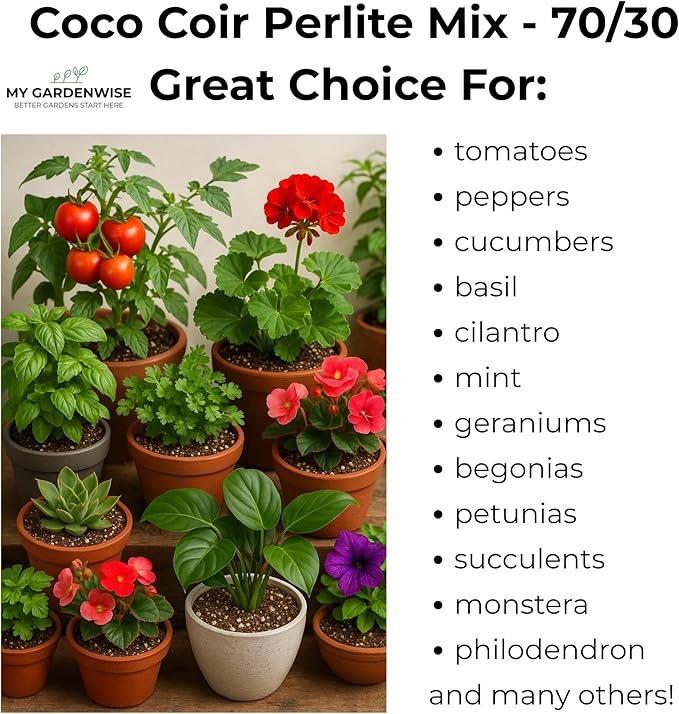 GARDENWISE Coco Perlite - Coco Coir Perlite Mix - 70/30 Growing Media - Hydroponic, Indoor & Outdoor, Grow Bags & House Plants (1 Quart)