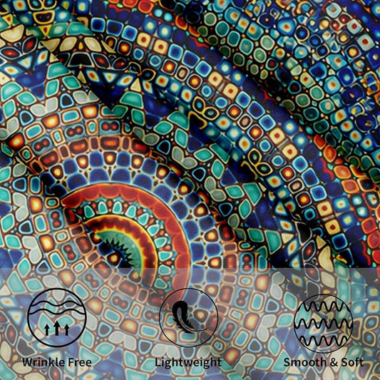 Sweetshow Boho Mandala Tablecloth Round 70 Inch,Rustic Colorful Bohemian Polyester Circle Table Cloth,Wrinkle Stain Resistant Washable Table Cover for Kitchen Dining Room Holiday Party Picnic Patio