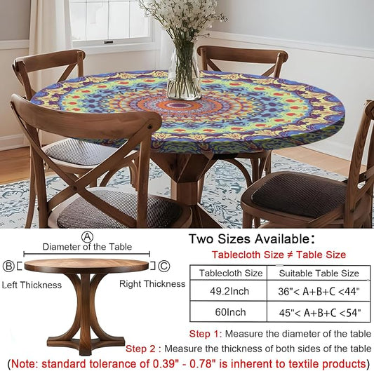 opstellen Fitted Mandala Round Tablecloth Waterproof Patio Table Cloths for 45-54" Tables Travel Vacation Camper Accessories Outdoor Road Trip Must Haves New Home Living Room House Decorations