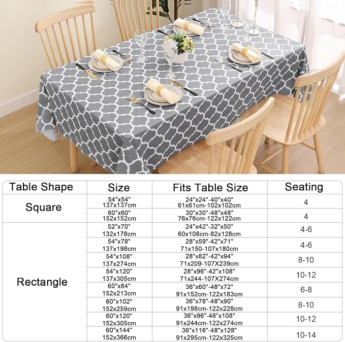 Smiry Square Table Cloth, Waterproof Vinyl Tablecloths with Flannel Backing for Square Tables, Wipeable Spillproof Plastic Tablecloth for Dining, Camping, Indoor and Outdoor (60"x60", Grey)