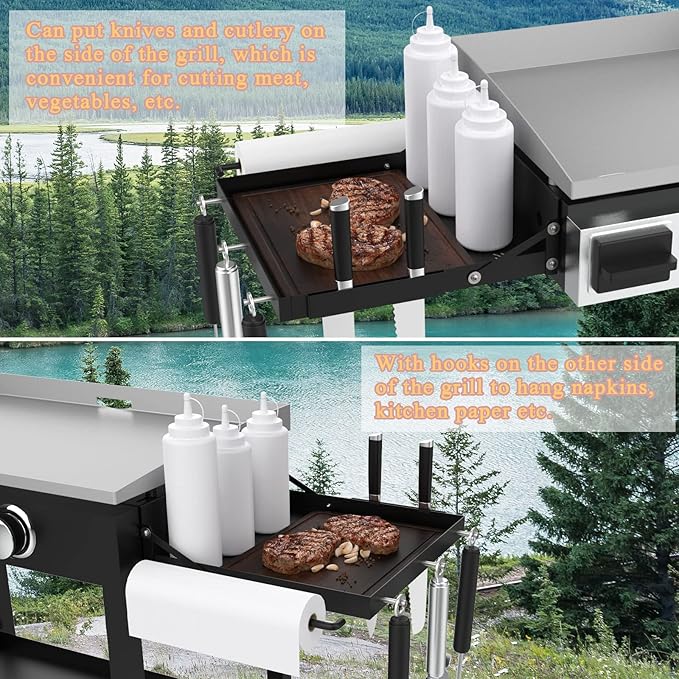 New Upgraded Griddle Caddy Shelf for Blackstone 17"/ 22"/ 28" Griddle, Addition Side Rack Storage Tray with Paper Towel Holder, Spatula Holder Organizer for Blackstone Grill Accessories