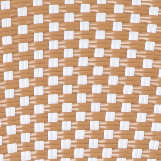 Flash Furniture Lourdes Indoor/Outdoor Commercial Thonet Bistro Stack Chair - Natural/White PE Rattan Back and Seat - Light Natural Bamboo Print Metal Frame
