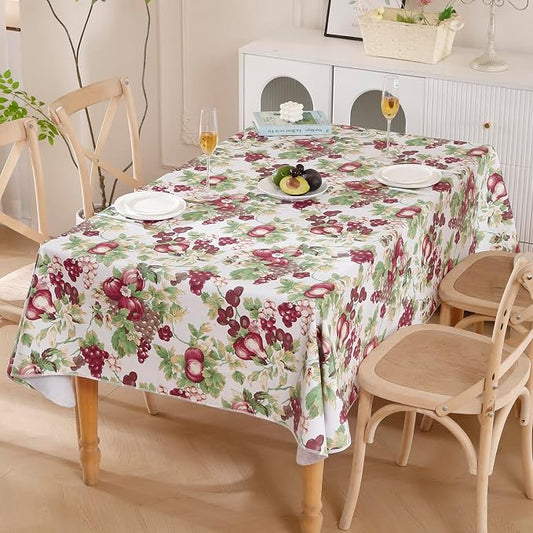 Walrus Heavy Duty Vinyl Tablecloth with Flannel Backing Waterproof Oil-Proof Plastic Table Cloth Stain-Resistant Wipeable Rectangle or Square Table Cover for Indoor and Outdoor (Fruits, 52x70 Inch)