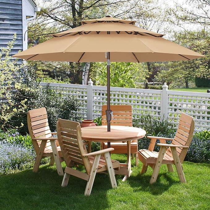 ABCCANOPY 11Ft 3 Tiers Market Umbrella, Outdoor Table Umbrella for Patio, Deck, Backyard (Khaki)