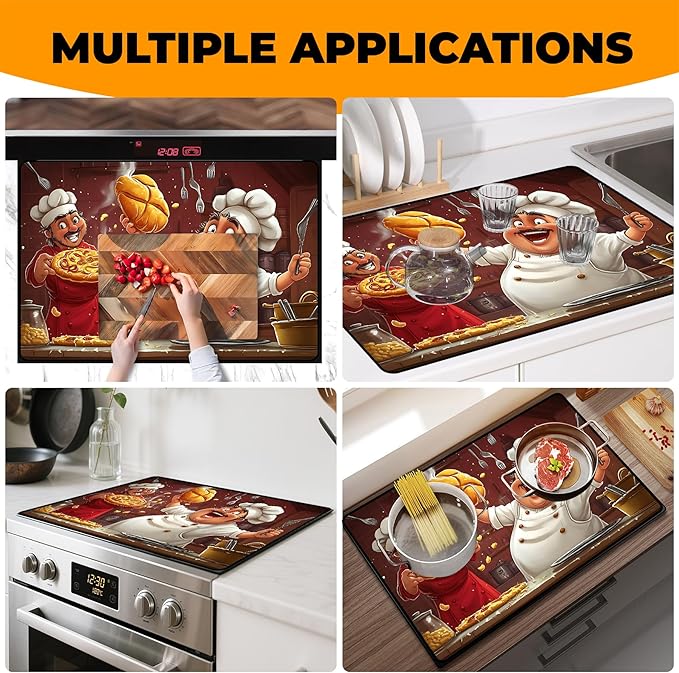 Heat-Resistant Glass Stove Top Cover with Anti-Slip Rubber Coating – Electric Stove Protector, Scratch-Resistant, Expands Counter Space, Stylish Kitchen Decor (Pizzas)
