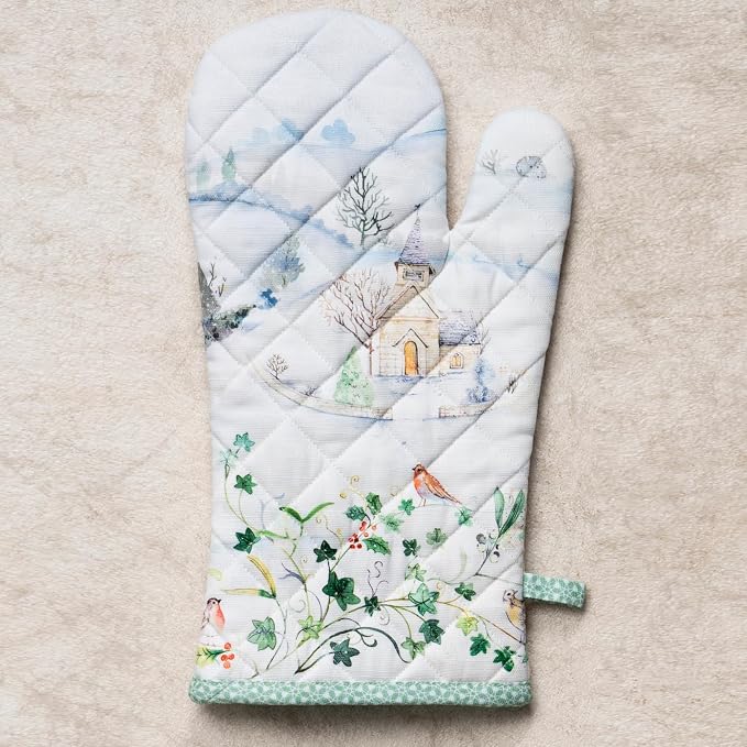 Maison d'Hermine Oven Gloves 100% Cotton Oven Mitt (7" x 13", Pack of 1) | With Loop Heat Resistant BBQ Cooking Gloves Baking Kitchen Handling Hot Pans Thanksgiving Christmas - Snowy World
