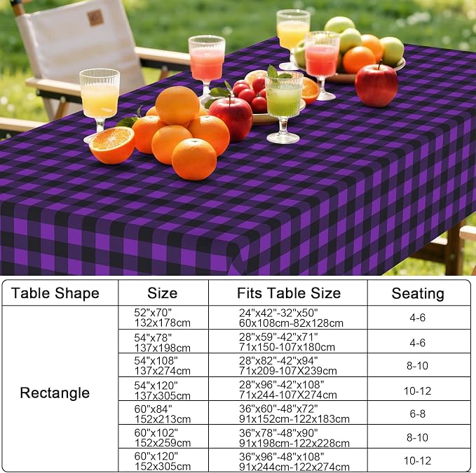 Smiry Picnic Table Cloth, Vinyl Tablecloths with Flannel Backing, 52"x70" | Waterproof Rectangle Table Cloth, Wipeable Buffalo Plaid Table Cover for Indoor and Outdoor (Black & Purple)