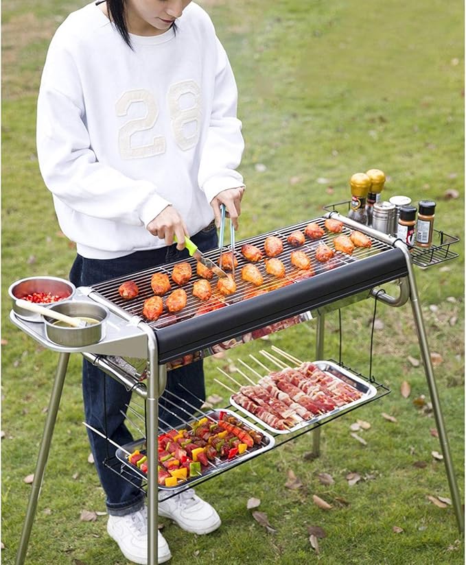 Charcoal Grill Folding Portable Barbecue Charcoal Grill Outdoor Stainless Steel Charcoal Grill 5 People or More Household Charcoal Barbecue Grill Picnic Tool Camping Travel