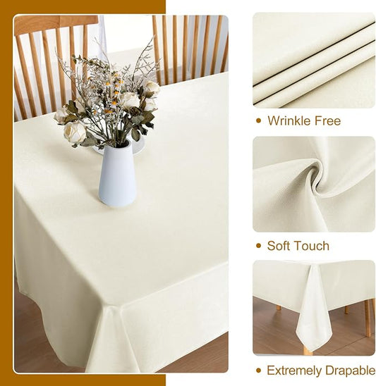 DWCN Rectangle Tablecloth - 30 x 60 Inch - Waterproof Stain and Wrinkle Resistant Washable Table Cloth, Decorative Fabric Table Cover for Kitchen Dining Room Party and Outdoor Use, Ivory