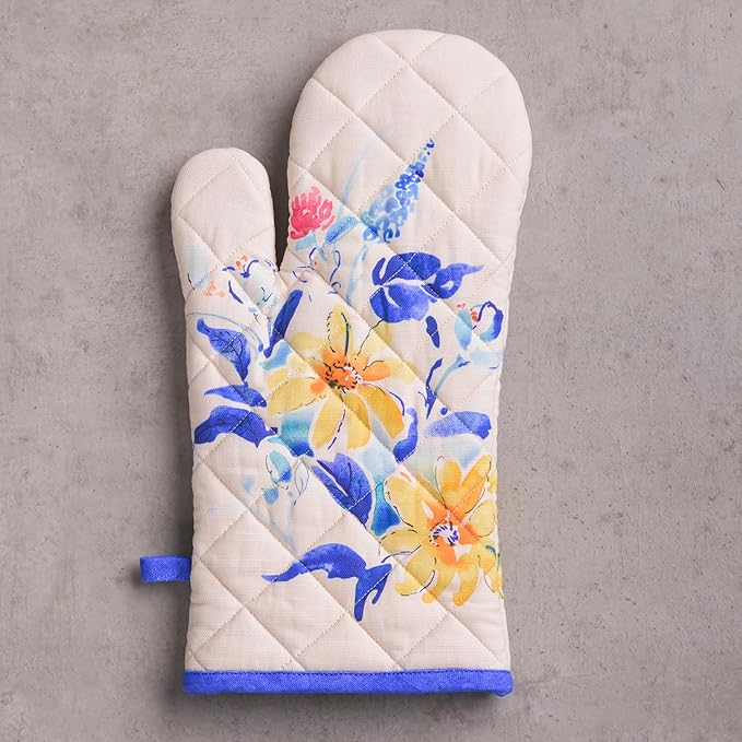 Maison d'Hermine Oven Gloves 100% Cotton Oven Mitt 7" x 13" with Loop Heat Resistant BBQ Cooking Gloves Baking Grilling Kitchen Hotel Home Farmhouse Spring Summer (Pack of 1, Girassol)