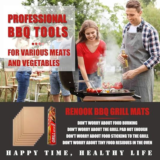 Copper Grill Mats for Outdoor Grill, Set of 8 BBQ Grill Mat for Outdoor Gas Grill, Non-Stick Copper Cooking Sheets, 15.75 X 13 Inch